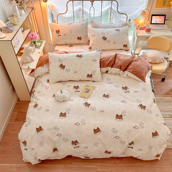 91家纺网 家纺一手货源 找家纺 名兮家居 2024新款卡通风系列全棉四件套 龙宝宝-奶咖