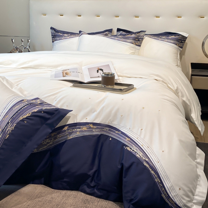 91家纺网 家纺一手货源 找家纺 魅都100s长绒棉刺绣轻奢四件套-星空 星空-白