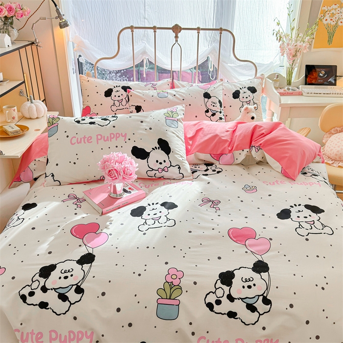 91家纺网 家纺一手货源 找家纺 名兮家居 2024新款卡通风系列全棉四件套 黑白小狗