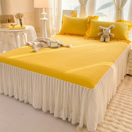 91家纺网 家纺一手货源 找家纺 （总）花香四季2025年新款13376全棉夹棉蕾丝公主风床裙三件套