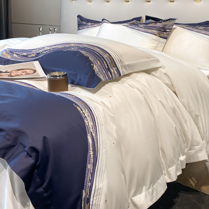 91家纺网 家纺一手货源 找家纺 魅都100s长绒棉刺绣轻奢四件套-星空 星空-白