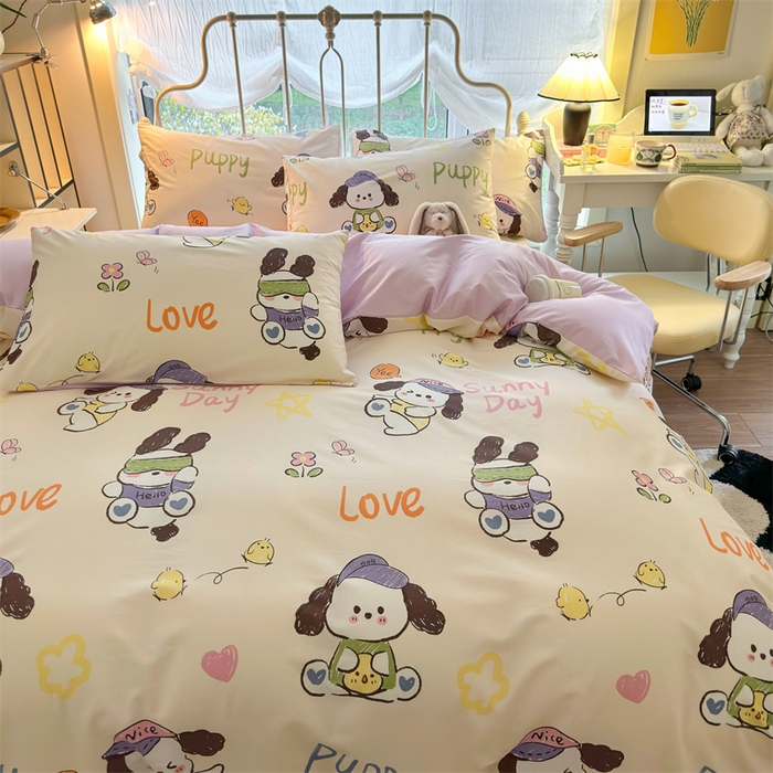 91家纺网 家纺一手货源 找家纺 名兮家居 2024新款卡通风系列全棉四件套 潮流小狗