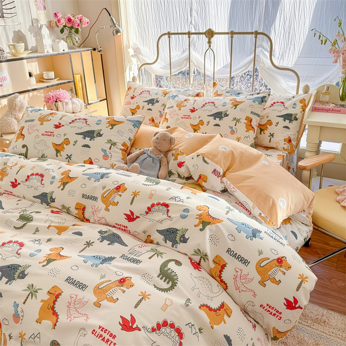 91家纺网 家纺一手货源 找家纺 名兮家居 2024新款卡通风系列全棉四件套 恐龙王国