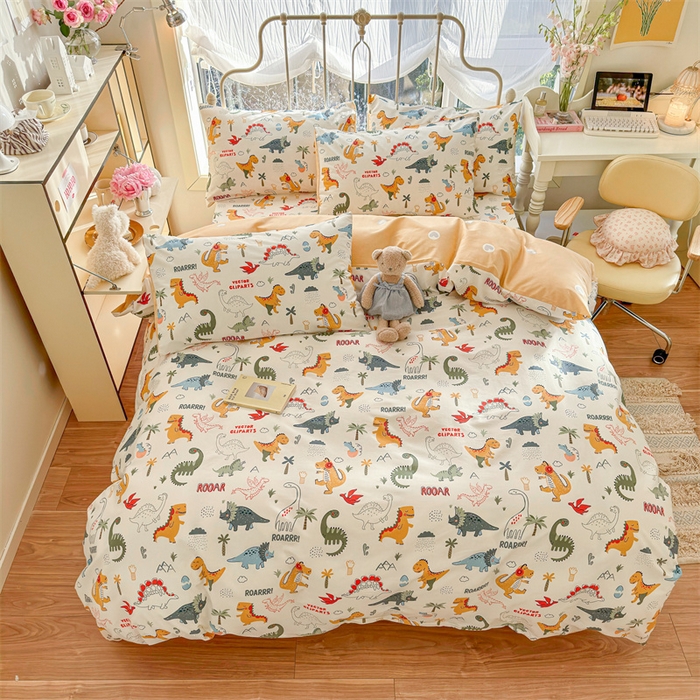 91家纺网 家纺一手货源 找家纺 名兮家居 2024新款卡通风系列全棉四件套 恐龙王国