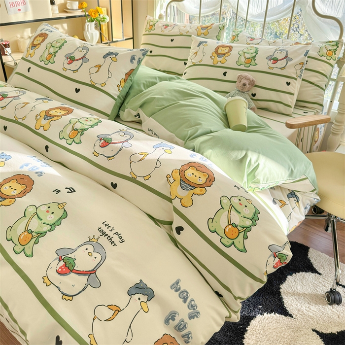 91家纺网 家纺一手货源 找家纺 名兮家居 2024新款卡通风系列全棉四件套 动物联欢