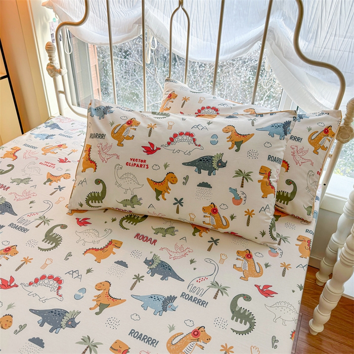 91家纺网 家纺一手货源 找家纺 名兮家居 2024新款卡通风系列全棉四件套 恐龙王国