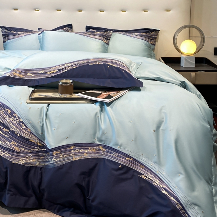 91家纺网 家纺一手货源 找家纺 魅都100s长绒棉刺绣轻奢四件套-星空 星空-绿