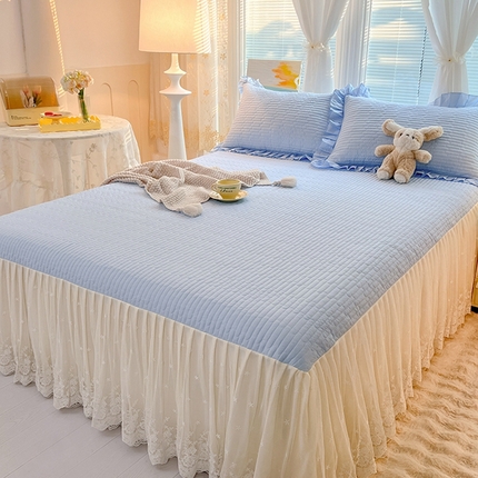 91家纺网 家纺一手货源 找家纺 （总）花香四季2025年新款13376全棉夹棉蕾丝公主风床裙三件套