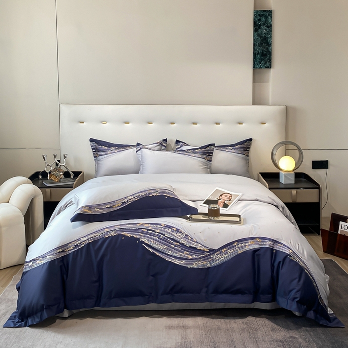 91家纺网 家纺一手货源 找家纺 魅都 100s长绒棉刺绣轻奢四件套-星空 星空-灰