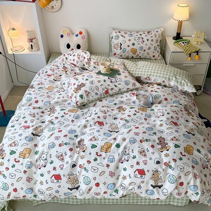 昔可家纺 2024新款全棉萌趣卡通印花系列四件套 动物小屋