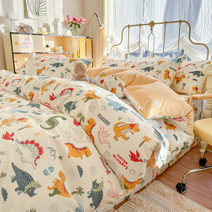 91家纺网 家纺一手货源 找家纺 名兮家居 2024新款卡通风系列全棉四件套 恐龙王国