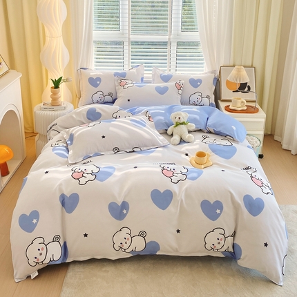 91家纺网 家纺一手货源 找家纺 金丝兔 2025新款高克重植物羊绒生态加厚磨毛印花四件套 呆萌狗