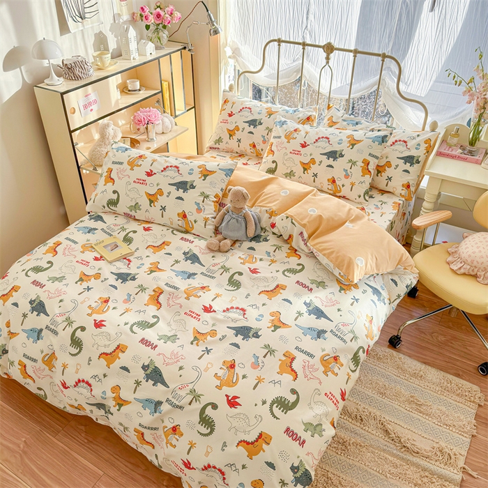 91家纺网 家纺一手货源 找家纺 名兮家居 2024新款卡通风系列全棉四件套 恐龙王国