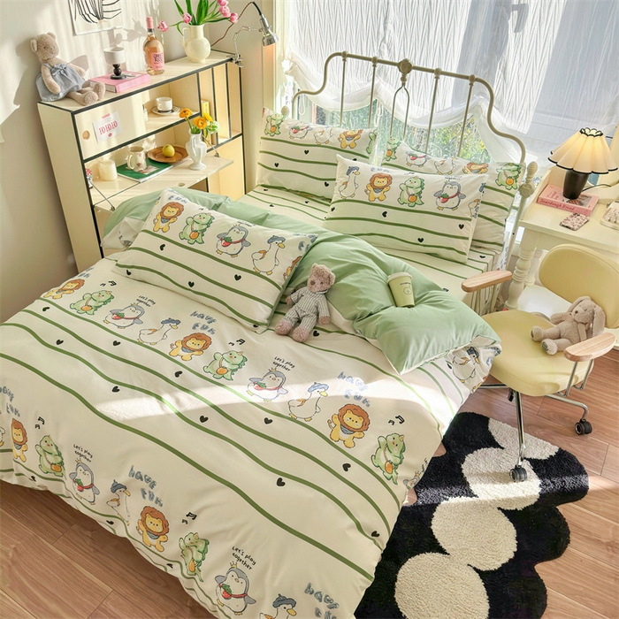 91家纺网 家纺一手货源 找家纺 名兮家居 2024新款卡通风系列全棉四件套 动物联欢