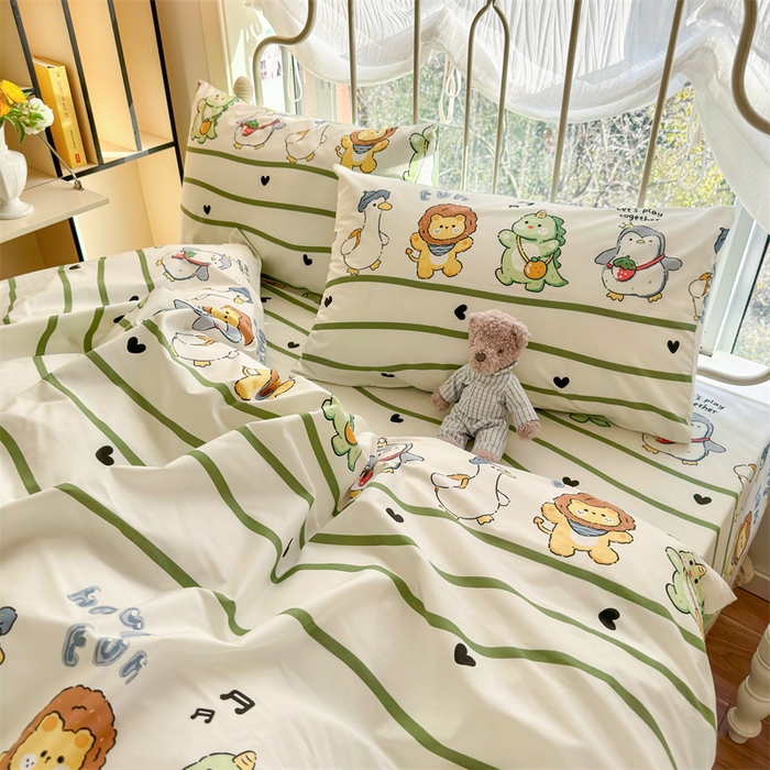 91家纺网 家纺一手货源 找家纺 名兮家居 2024新款卡通风系列全棉四件套 动物联欢