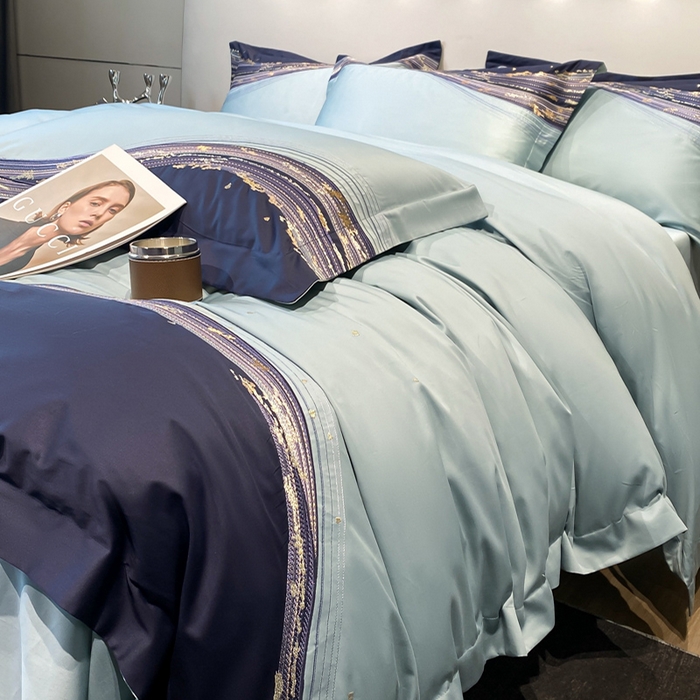 91家纺网 家纺一手货源 找家纺 魅都100s长绒棉刺绣轻奢四件套-星空 星空-绿