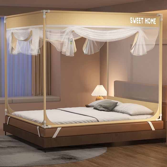 91家纺网 家纺一手货源 找家纺 迪凡保罗蚊帐 2025新款2403小兔子外穿杆防摔坐床蚊帐 小兔驼色