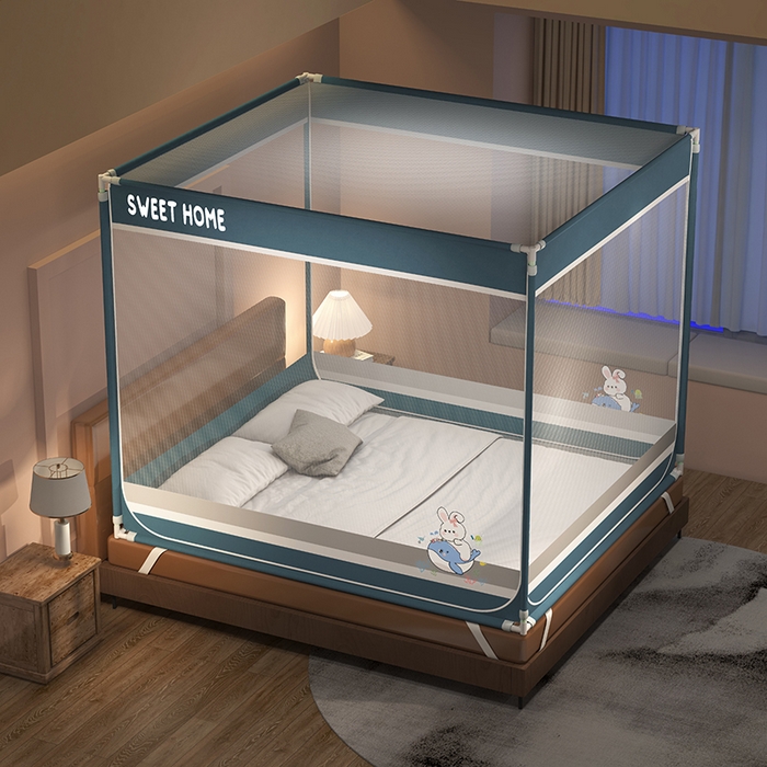 91家纺网 家纺一手货源 找家纺 迪凡保罗蚊帐 2025新款2403小兔子外穿杆防摔坐床蚊帐 小兔深灰