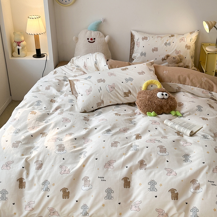 91家纺网 家纺一手货源 找家纺 昔可家纺 2024新款全棉萌趣卡通印花系列四件套 星星小羔羊