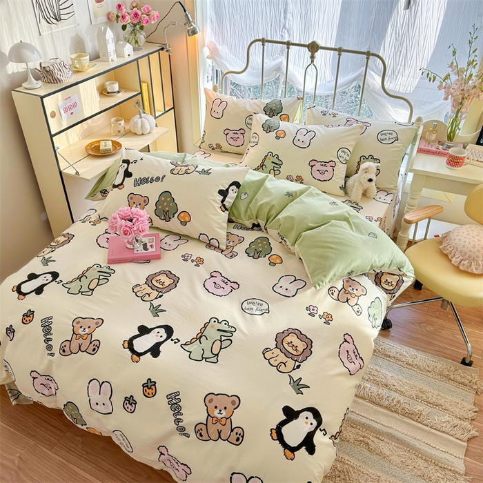 91家纺网 家纺一手货源 找家纺 名兮家居 2024新款卡通风系列全棉四件套 动物世界