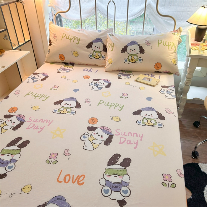 91家纺网 家纺一手货源 找家纺 名兮家居 2024新款卡通风系列全棉四件套 潮流小狗