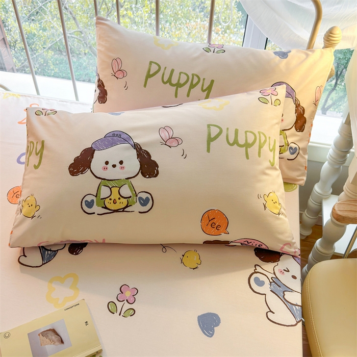 91家纺网 家纺一手货源 找家纺 名兮家居 2024新款卡通风系列全棉四件套 潮流小狗