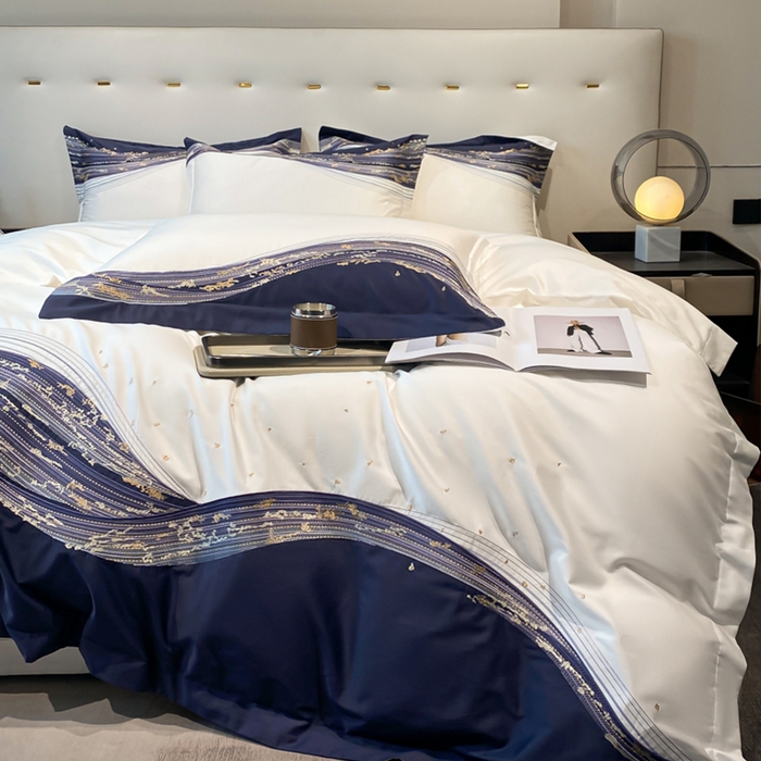 91家纺网 家纺一手货源 找家纺 魅都100s长绒棉刺绣轻奢四件套-星空 星空-白