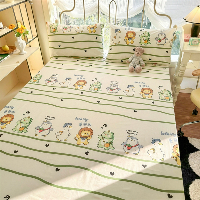 91家纺网 家纺一手货源 找家纺 名兮家居 2024新款卡通风系列全棉四件套 动物联欢