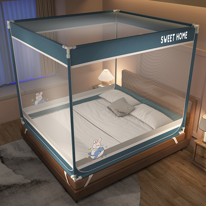 91家纺网 家纺一手货源 找家纺 迪凡保罗蚊帐 2025新款2403小兔子外穿杆防摔坐床蚊帐 小兔深灰