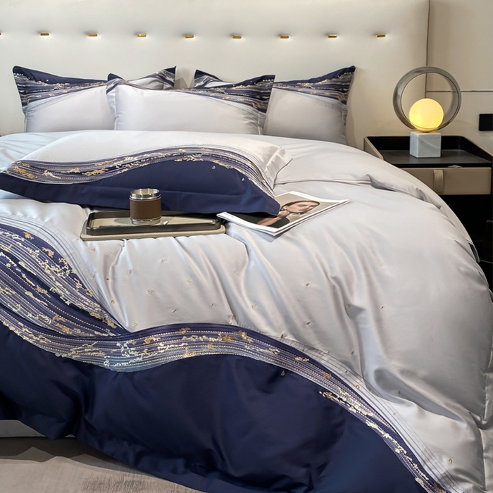 91家纺网 家纺一手货源 找家纺 魅都 100s长绒棉刺绣轻奢四件套-星空 星空-灰