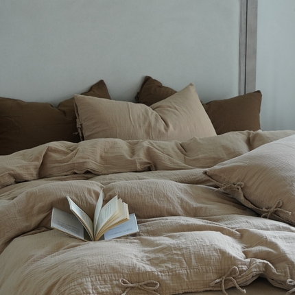 91家纺网 家纺一手货源 找家纺 （总）子和家居 2024新款全棉美拉德皱皱纱成品染四件套