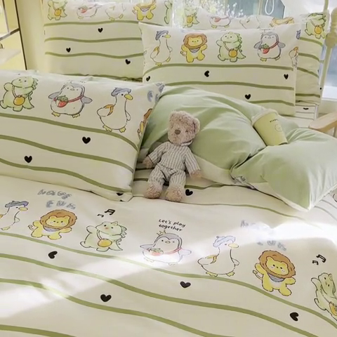 91家纺网 家纺一手货源 找家纺 名兮家居 2024新款卡通风系列全棉四件套 动物联欢