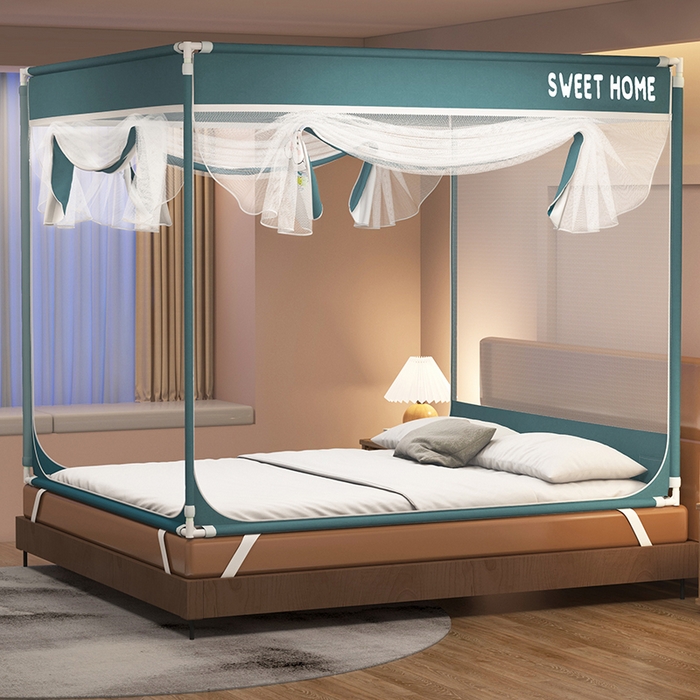 91家纺网 家纺一手货源 找家纺 迪凡保罗蚊帐 2025新款2403小兔子外穿杆防摔坐床蚊帐 小兔深灰