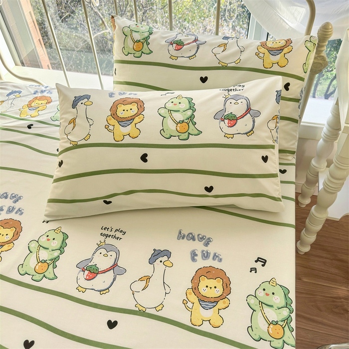 91家纺网 家纺一手货源 找家纺 名兮家居 2024新款卡通风系列全棉四件套 动物联欢