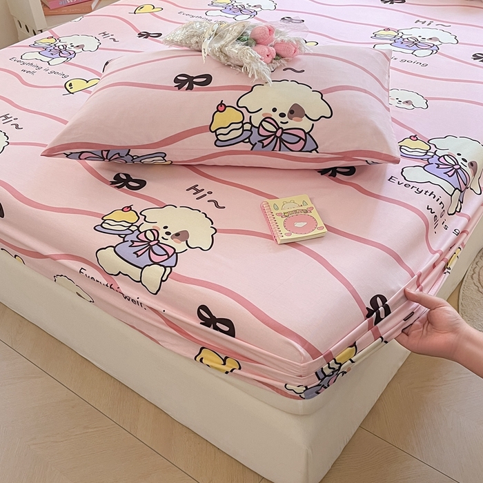 91家纺网 家纺一手货源 找家纺 寻米 2024新款纯棉正宗13070单床笠 蛋糕小狗