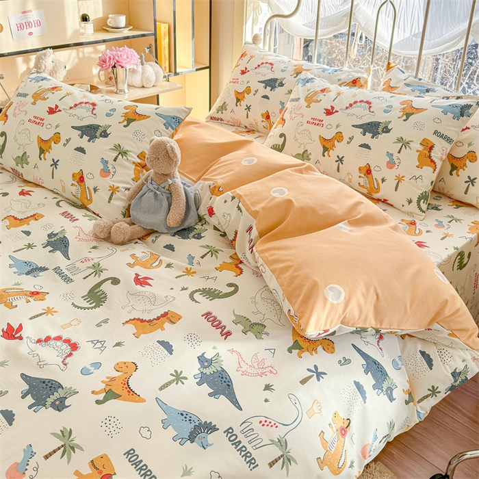 91家纺网 家纺一手货源 找家纺 名兮家居 2024新款卡通风系列全棉四件套 恐龙王国