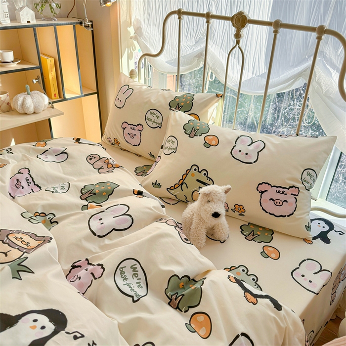91家纺网 家纺一手货源 找家纺 名兮家居 2024新款卡通风系列全棉四件套 动物世界