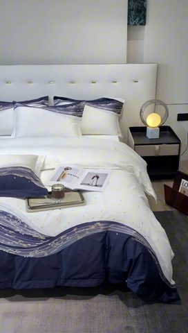 91家纺网 家纺一手货源 找家纺 魅都100s长绒棉刺绣轻奢四件套-星空 星空-白