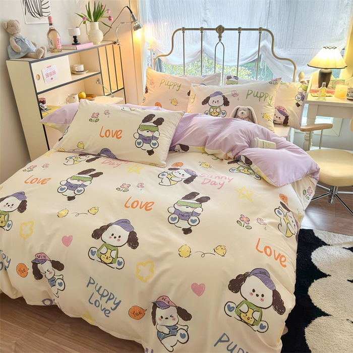 91家纺网 家纺一手货源 找家纺 名兮家居 2024新款卡通风系列全棉四件套 潮流小狗