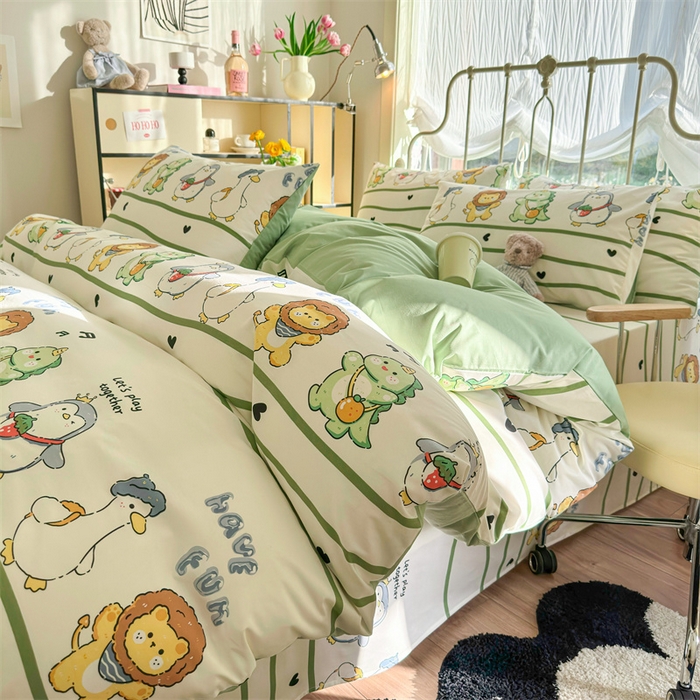 91家纺网 家纺一手货源 找家纺 名兮家居 2024新款卡通风系列全棉四件套 动物联欢