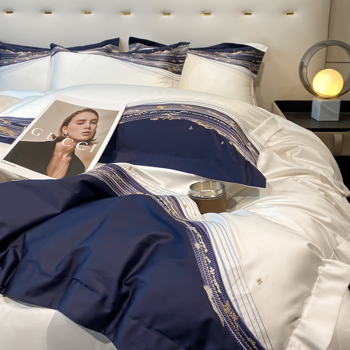 91家纺网 家纺一手货源 找家纺 魅都100s长绒棉刺绣轻奢四件套-星空 星空-白