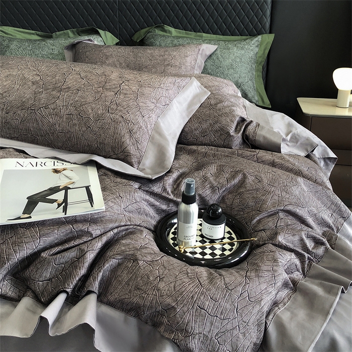 91家纺网 家纺一手货源 找家纺 鹿班家居 2024新款100支长绒棉数码印花四件套-劳拉（标准会员-20 ） 劳拉-云灰色