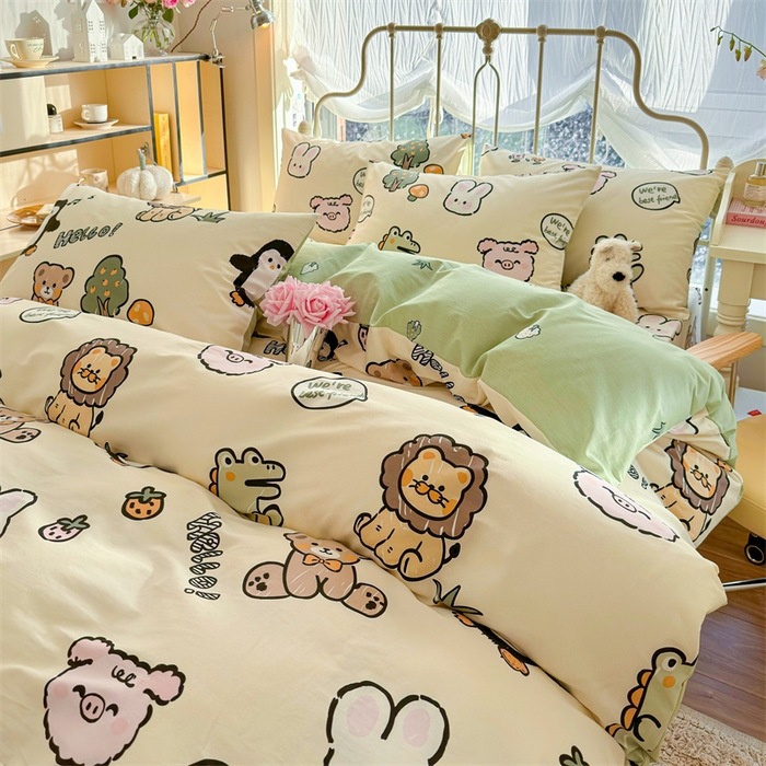91家纺网 家纺一手货源 找家纺 名兮家居 2024新款卡通风系列全棉四件套 动物世界