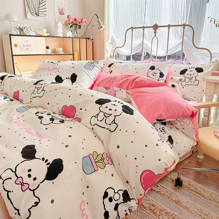 名兮家居 2024新款卡通风系列全棉四件套 黑白小狗