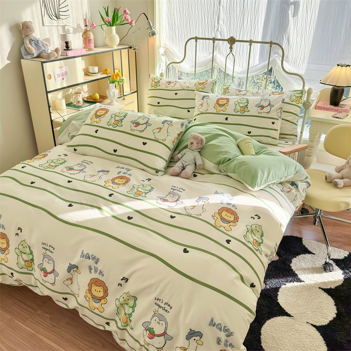 91家纺网 家纺一手货源 找家纺 名兮家居 2024新款卡通风系列全棉四件套 动物联欢