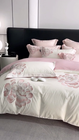 91家纺网 家纺一手货源 找家纺 卡姿家纺 2024春夏新款全棉优雅刺绣四件套-维蜜 维蜜白