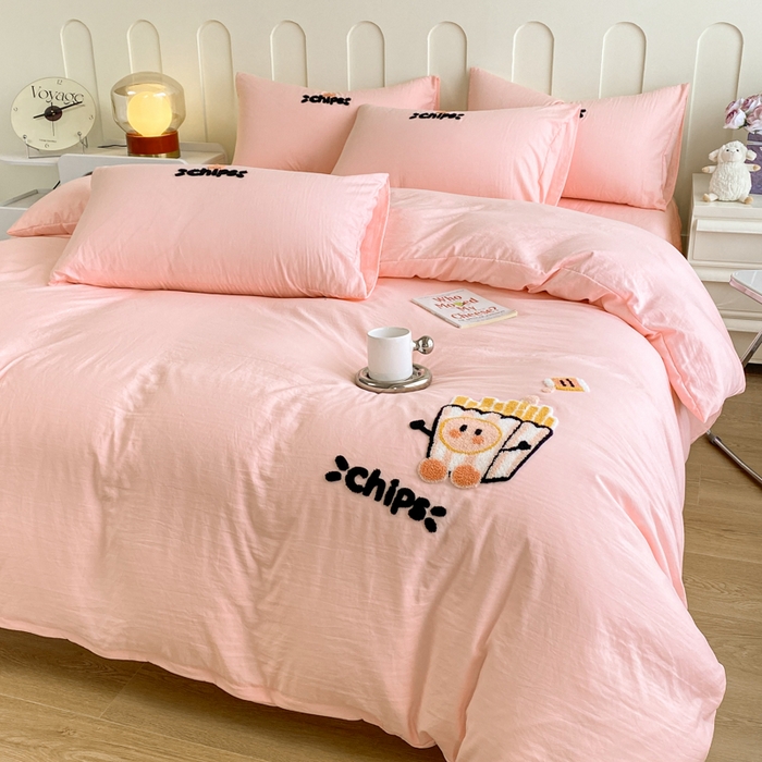 91家纺网 家纺一手货源 找家纺 优迈 2024新款超柔磨毛水洗棉毛巾绣四件套系列（专版） 薯条