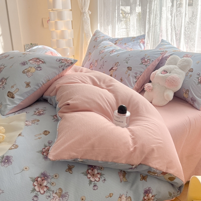 91家纺网 家纺一手货源 找家纺 玉海棠家纺 2024新款泡泡云朵棉四件套 花仙子