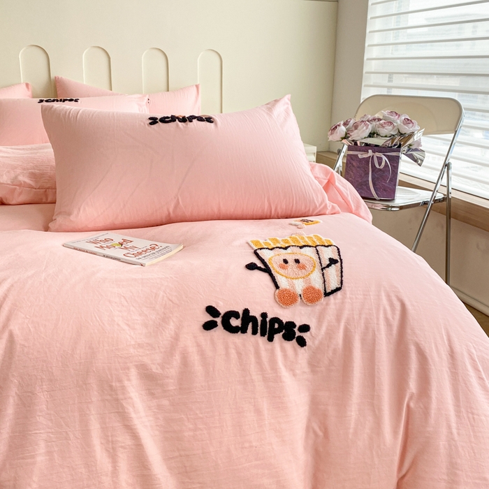 91家纺网 家纺一手货源 找家纺 优迈 2024新款超柔磨毛水洗棉毛巾绣四件套系列（专版） 薯条