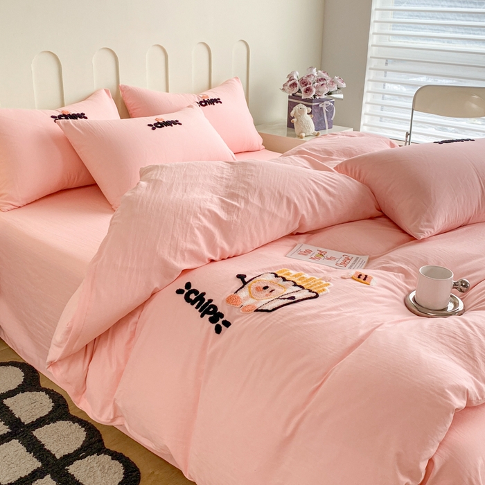 91家纺网 家纺一手货源 找家纺 优迈 2024新款超柔磨毛水洗棉毛巾绣四件套系列（专版） 薯条